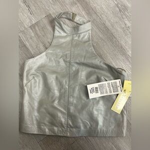eXcelled size L Mock Neck Leather Sleeveless Top PLATINUM